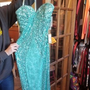 Strapless Sequin Blue Prom Dress